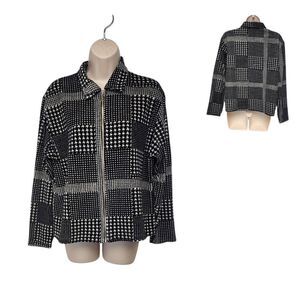 Jason Women’s Black SOFT Houndstooth Full Zip Long Sleeve Sweater Jacket Size M